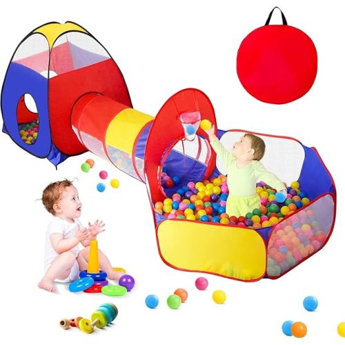 3 in 1 Kids Play Tent for Toddler with Baby Ball Pit and Play Tunnel, Children Indoor Outdoor Playhouse with Climbing Tunnel Toy for Toddlers, Boys and Girls Best Birthday Gifts（No Balls）