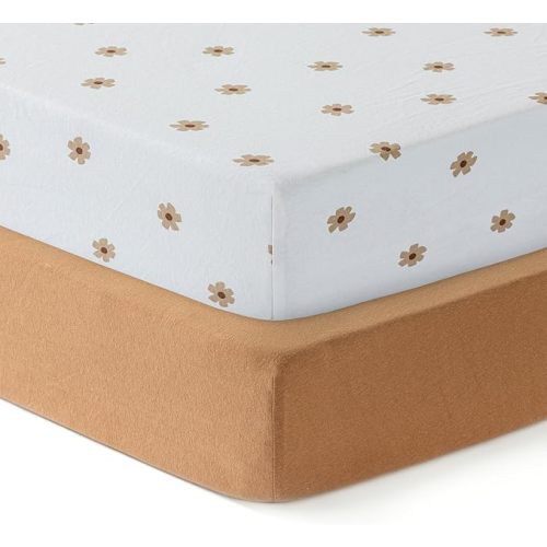 Dreamology Crib Sheets Cotton,2 Pack,Soft,Standard Crib Sheets,100% Cotton Crib Sheet,for Boy,Girl, Baby Mattress Sheets and Toddler Bed Sheets, 28x52 Crib Mattress Sheets | Brown and Flowers