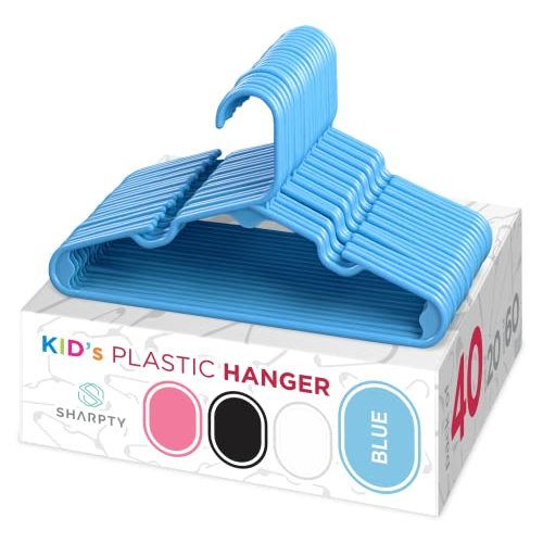 Sharpty Kids Plastic Hangers, Children's Hangers for Baby, Toddler, and Child Clothes - Everyday Standard Use - Ideal for Boys and Girls Closet, Clothing, Pants, Coats, and More - Blue, 40 Pack