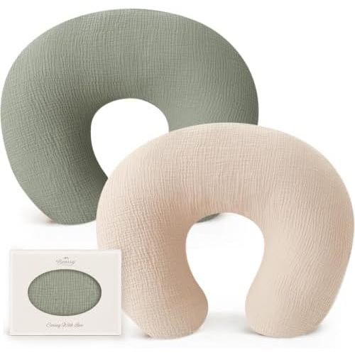 Konssy 2-Pack 100% Cotton Muslin Nursing Pillow Covers, Soft Cover for Baby