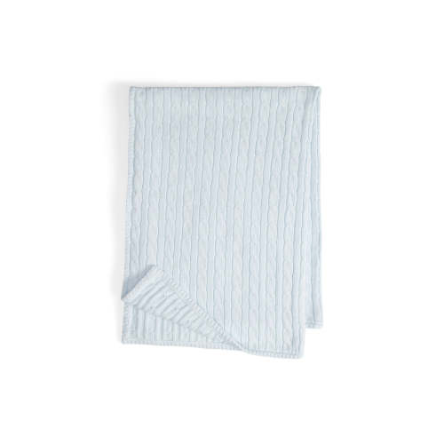 Classic Combed Cotton Cable Knit Baby Blanket in Pearl Blue | Over The Moon