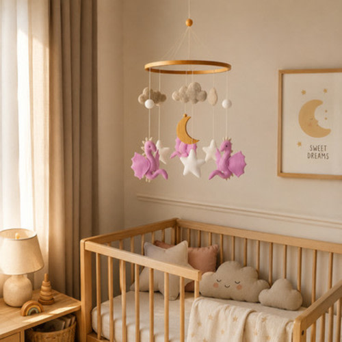 Dragon Baby Mobile for Crib, Fantasy Baby Girl Nursery Decor,