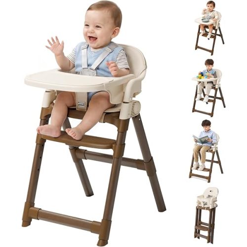 High Chair for Babies and Toddlers, Convertible Baby High Chair with Easy Clean Removable Tray, Multi-Use Foldable Highchair with Adjustable Legs (Beige)