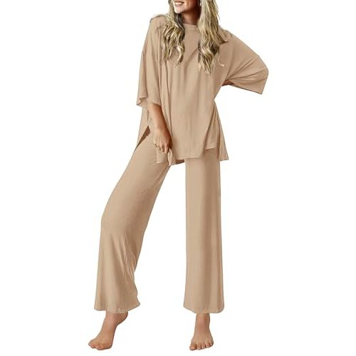 Ekouaer Lounge Sets for Women Short Sleeve Tops and Long Pants Soft Comfy Pajamas Set 2 Piece Outfits S-XXL