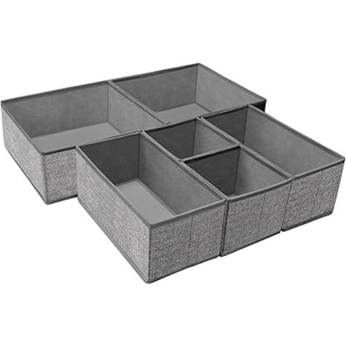 Criusia Foldable Underwear Drawer Organizer, Closet Dividers, Storage Box for Clothes, Socks (6 Bins, Gray)