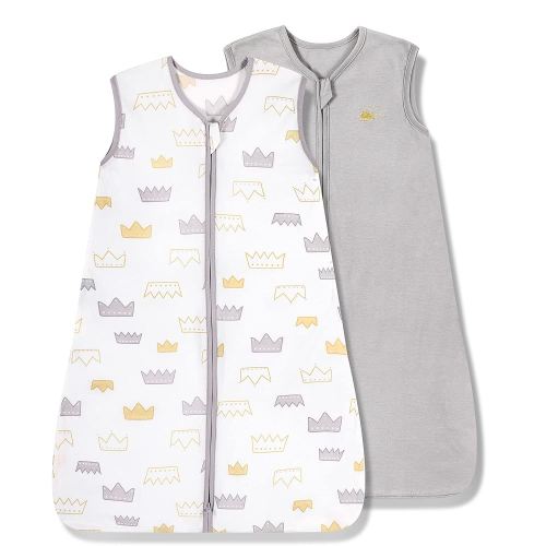 TILLYOU 2 Pack Baby Sleep Sack 6-12 Months 100% Cotton Wearable Blanket 0.5 TOG Sleeveless Summer Sleep Sacks with 2-Way Zipper, Gray Crown