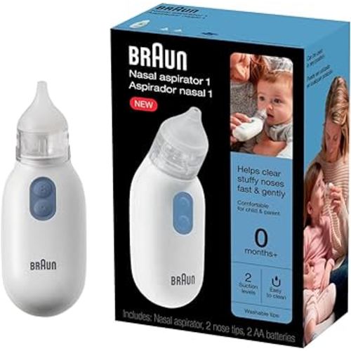 Braun Electric Nasal Aspirator - Mucus Remover, Blocked Nose Relief for Newborn, Baby and Toddler, Electric Suction Power, 2 Suction Levels, 2 Nose Tip Sizes, Dishwasher Safe, FSA and HSA Eligible