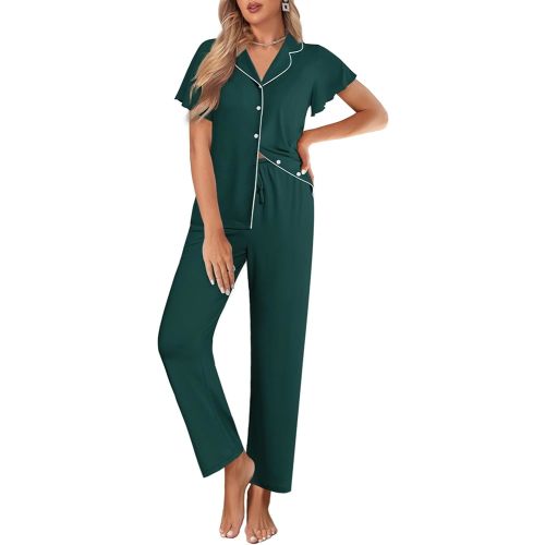 Ekouaer Pajamas for Women Set Ruffle Sleeve Button Up with Long Pants