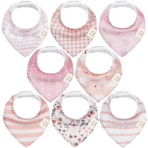 8-Pack Organic Baby Bandana Bibs for Girls - Super Absorbent Triangle Baby Bibs for Drooling and Teething Infant, 100% Cotton Extra Soft for Newborn, Infant 0-36 Months (Sweet Charm)