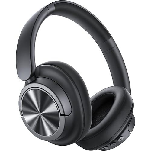 Hybrid Active Noise Cancelling Headphones 120H Playtime Wireless Headphones Bluetooth 6.0 Over Ear Headphones with 6 ENC HD Call Mic, Hi-Res 360° Spatial Audio ANC Headphone for Travel Workout Black