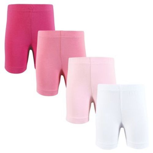 Hudson Baby Infant Girls Shorts Bottoms 4-Pack, White Pink, 0-3 Months