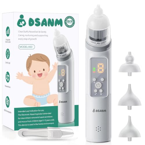 Electric Nasal Aspirator for Baby: 5-Level Suction | 78KPa Powerful Suction, Soft Silicone Tips, Large Chamber Auto Nose Sucker, Music & Light Soothing, Battery Indicator