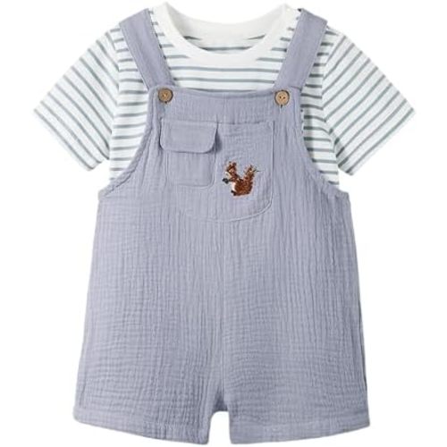 Volunboy Baby Boys Summer Clothes Stripe T-shirt Shortall Set Toddler Short Overalls Cotton Unisex Jumpsuits