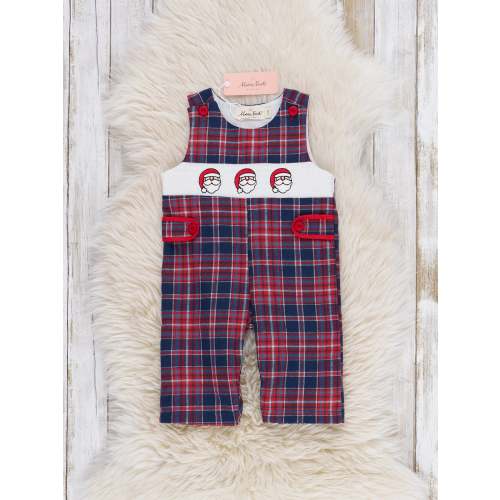 Santa Spirit Smocked Flannel Overall Romper