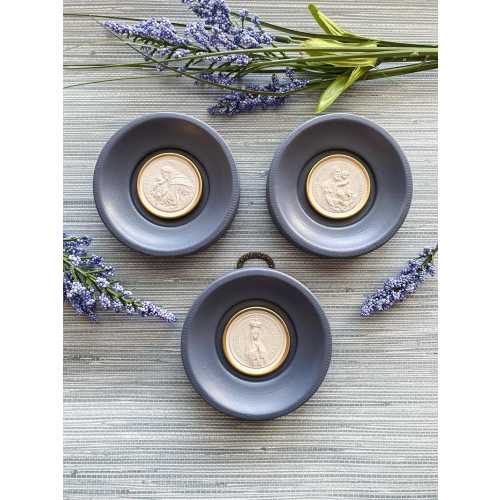 Framed Religious Intaglios | St. Joseph, Anthony, + Mary | Navy Blue