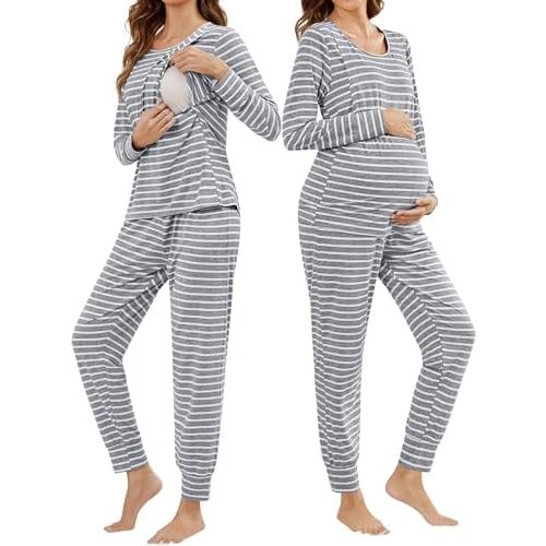 SWOMOG Women Maternity & Nursing Thermal Underwear Set Postpartum Pajamas Breastfeeding Long Sleeve Base Layer Pregnant Pjs