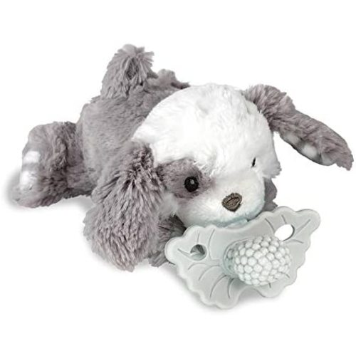 RaZbaby RaZberry Teether Holder w/ Detachable Teething Toy, Textured BerryBumps Soothe Sore Gums, Machine Washable Stuffed Animal RaZbuddy, Ages 0M+, Easy to Hold or Hands-Free – Puppy/Cookies & Cream