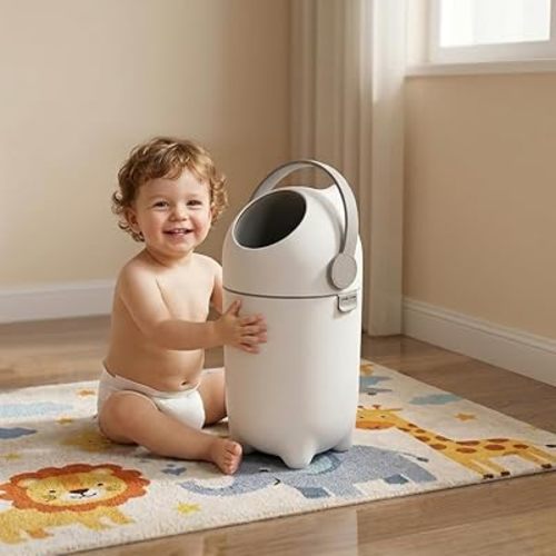 Diaper Pail with Airtight Lid, 15 Liter/ 4 Gallon Nursery Trash Can Odor Control Diaper Bin, Holds Up to 16 Diapers Portable Baby Diapers Pail Plastic Trash Can for Nursery Baby (White)