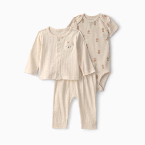 3-Piece Long-Sleeve Layering Gift Set - Gray/Ivory Bear