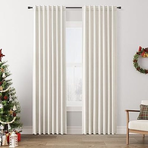 Guken Halloween Blackout Curtains 84 Inch Length 2 Panels Set for Living Room Bedroom Back Tab Thermal Insulated 100% Black Out Linen Drapes Room Darkening Window Curtains 84 Inches Long,Beige White