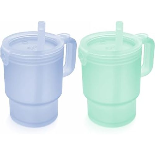 Olababy Silicone Tumbler with Handle & Straw, Blueberry/Mint 2-Pack, 11oz