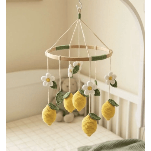 Crochet Lemon Baby Mobile – Handmade Crib Mobile with Flowers, Lemon Nursery Decor, Baby Shower Gift
