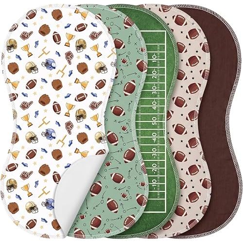 SmoothNovelty 5 Pack Football Baby Burp Cloths for Newborns, Soft, 19"x9"