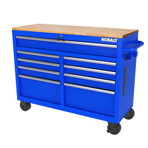 Kobalt 46.1-in L x 37.2-in H 9 -Drawers Rolling Blue Wood Work Bench