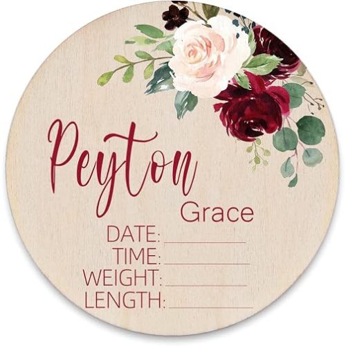 Personalized Newborn Birth Announcement Sign for Hospital, Rose Flower