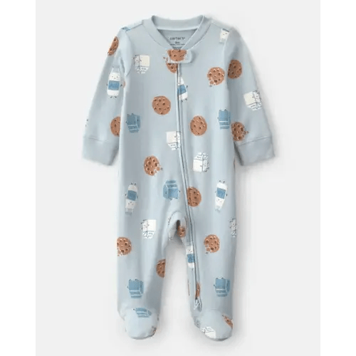 Baby Boy Milk & Cookies 100% Cotton 2-Way Zip Sleep & Play Pajamas - Blue | Carter's