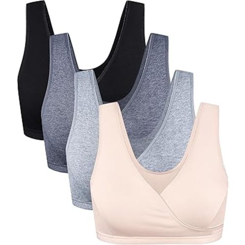 CAKYE 4 Pack Nursing Sleep Bras for Maternity and Breastfeeding Comfort Cotton Bralette