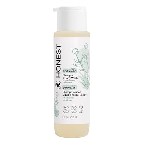 The Honest Company 2-in-1 Baby Shampoo & Body Wash, Fragrance-Free, Gentle, Tear-Free, Hypoallergenic, Naturally Derived, Sensitive Skin, 18 fl oz