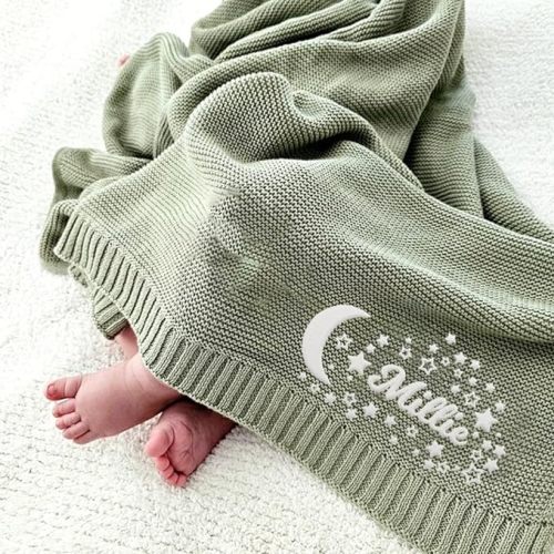 Luxury Personalized Name Baby Blanket, Embroidered Name Baby Blanket, Cute Soft Breathable Cotton Knit Baby Blanket, Newborn Baby Gift, New Mom Gifts, Newborn Baby Girl & Boy Gift