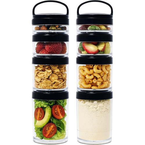 Portable Stackable Food Prep Containers 2 Pack – Airtight Leakproof Snack Containers for Snacks – Travel Storage Container for Cereal & Milk, Salad or Protein Powder - Black