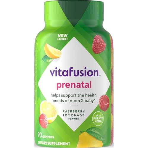 Vitafusion Prenatal Vitamins for Women | 90 Gummies | Gummy with Folic Acid and DHA | Raspberry Lemonade Flavor | Gluten and Dairy-Free Multivitamin Supplement