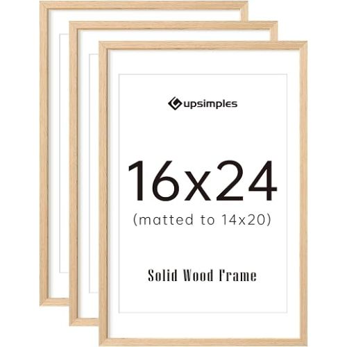 upsimples 16x24 Picture Frame Solid Wooden, Nursery Wall Frames Set of 3