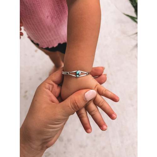 Feather Sterling Turquoise Baby Bracelet