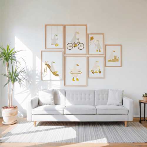 Vintage Silly Goose Nursery Wall Art, Eclectic Nursery Wall Art Set of 7 Colorful Prints,Gender Neutral Playroom Decor,Playful Animal Prints