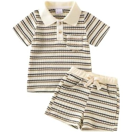 Toddler Boy Clothes Baby Summer Outfits Short Sleeve Striped Collared Tops and Shorts Set 12 Months - 5 Years