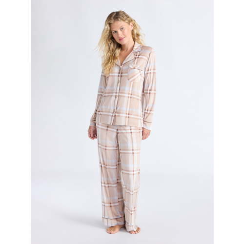 Joyspun Women’s Stretch Velour Notch Collar Long Sleeve Pajama Set, Sizes XS to 4X