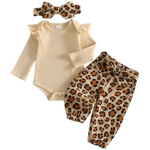 Newborn Baby Girl Clothes Long Sleeve Ruffle Romper Pants Headband