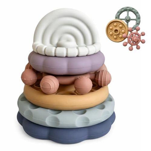 Teething Toys - Silicone Montessori Baby Toys - Teethers for Babies 3-6 Months - Soft Stacking Ring Toys