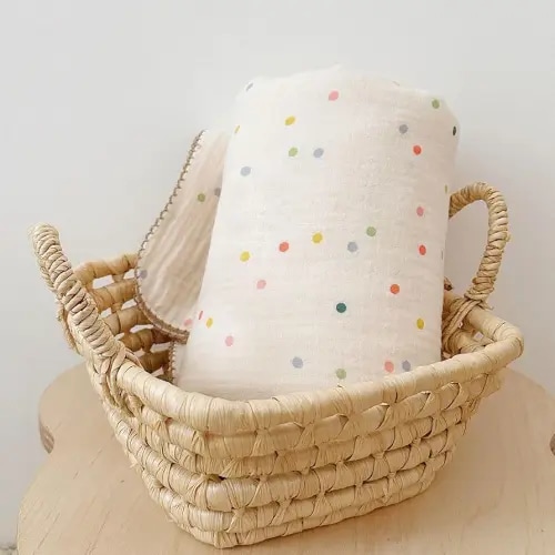 BuLuTu Muslin Blankets for Toddler Baby Boys Girls 100% Cotton Toddler Quilt Baby Blanket Reversible Nursery Crib Blanket, Soft Breathable, Colorful Dots Pattern, 47"x51"