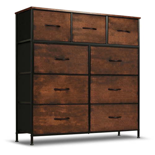 BIGLEAP, 9 Drawer Dresser, Brown Fabric with Wood Top, 66 lb Storage