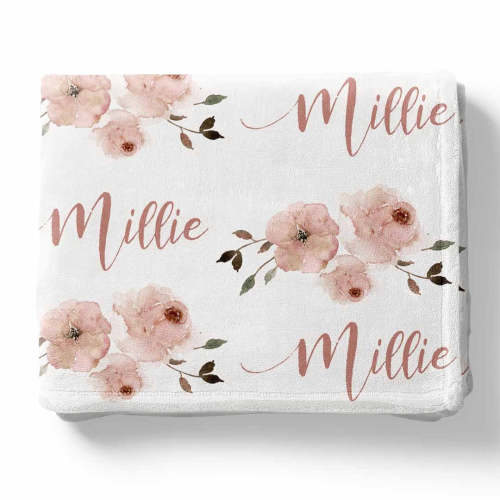 Millie's Dusty Rose Garden Personalized Toddler Blanket