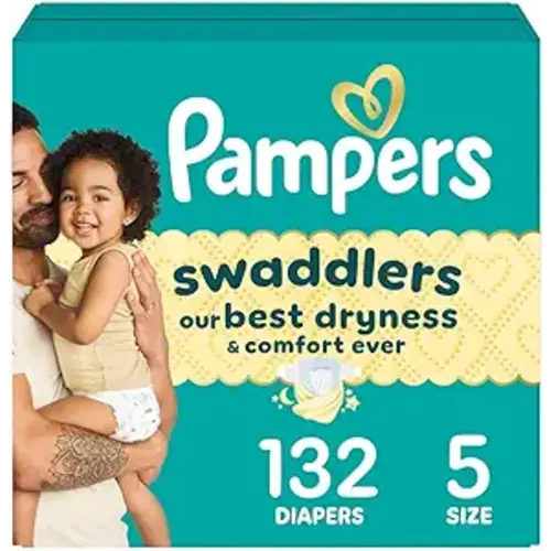 Pampers Swaddlers Diapers, Size 5 (20-37 lbs), 132 Count, Absorbent, Keeps Baby Dry and Comfortable, Skin Safe Disposable Baby Diaper (Packaging May Vary)