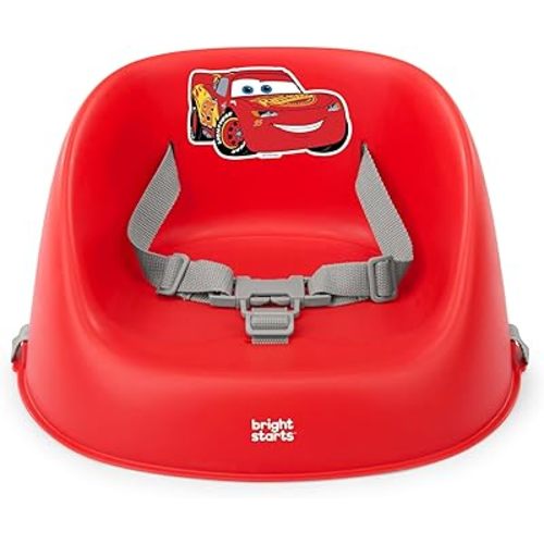 Bright Starts Disney Cars My Spot Easy-Clean Baby Booster Feeding Chair, 3-Point Harness, Washable Removable Straps, Red