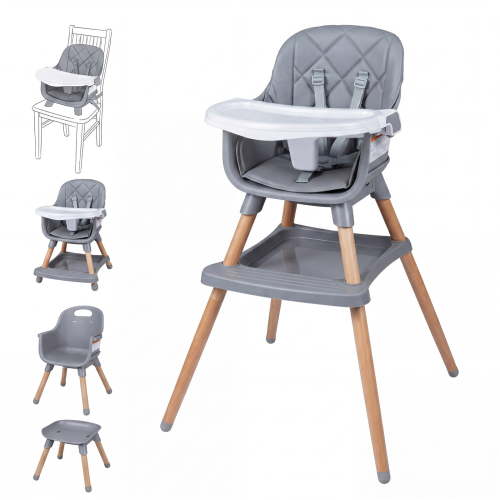 Babyjoy 9-in-1 Convertible High Chair with Harness & Waterproof Cushion for Babies Toddlers Gray