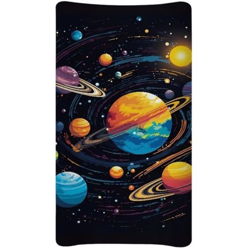 Stretch Ultra Soft Changing Pad Cover Breathable Cozy Changing Table Sheets Cosmic Galaxy Planet Patterns for Baby Boys Girls Fit 32" x 16" Contoured Pad Outer Space Print