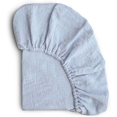 mushie Extra Soft Muslin Fitted Crib Sheet | 192 Thread Count | 28"x 52" (Baby Blue)
